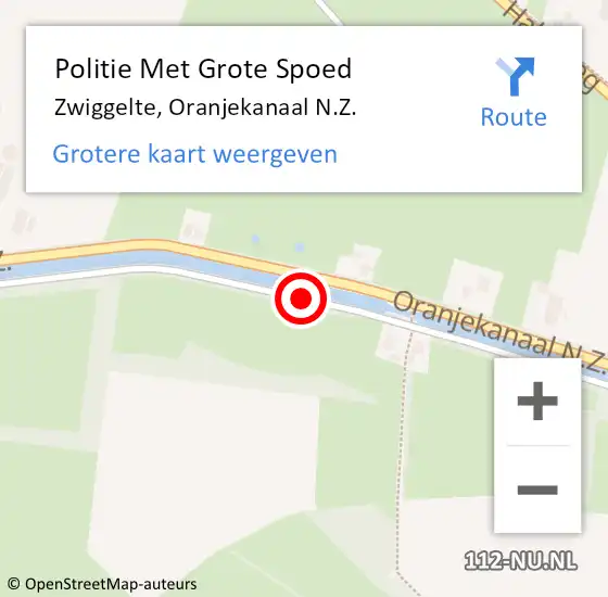 Locatie op kaart van de 112 melding: Politie Met Grote Spoed Naar Zwiggelte, Oranjekanaal N.Z. op 15 november 2021 12:12