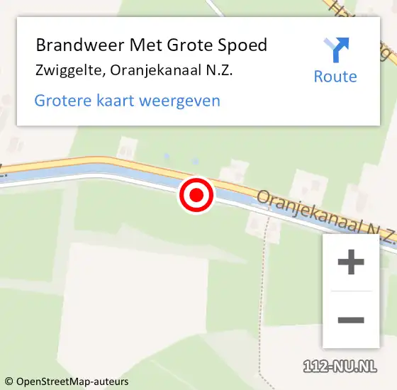 Locatie op kaart van de 112 melding: Brandweer Met Grote Spoed Naar Zwiggelte, Oranjekanaal N.Z. op 15 november 2021 12:15