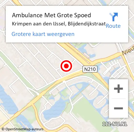 Locatie op kaart van de 112 melding: Ambulance Met Grote Spoed Naar Krimpen aan den IJssel, Blijdendijkstraat op 15 november 2021 12:17