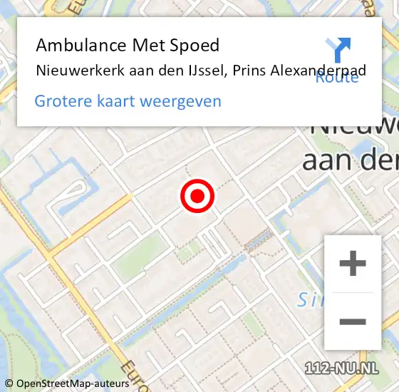 Locatie op kaart van de 112 melding: Ambulance Met Spoed Naar Nieuwerkerk aan den IJssel, Prins Alexanderpad op 15 november 2021 12:46