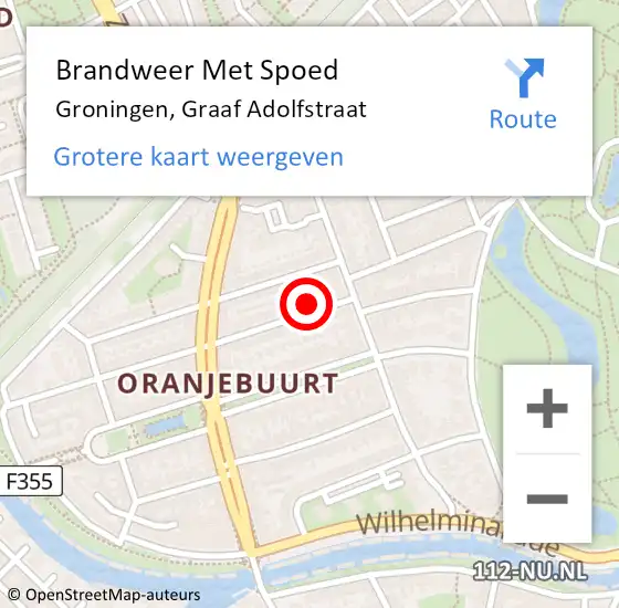 Locatie op kaart van de 112 melding: Brandweer Met Spoed Naar Groningen, Graaf Adolfstraat op 15 november 2021 12:53