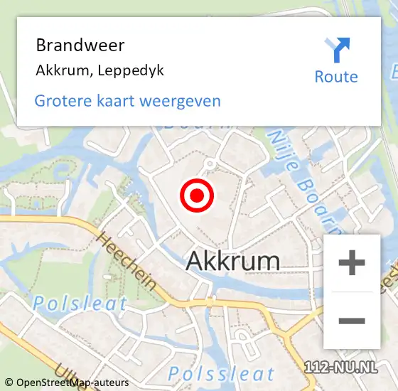 Locatie op kaart van de 112 melding: Brandweer Akkrum, Leppedyk op 6 oktober 2013 17:49