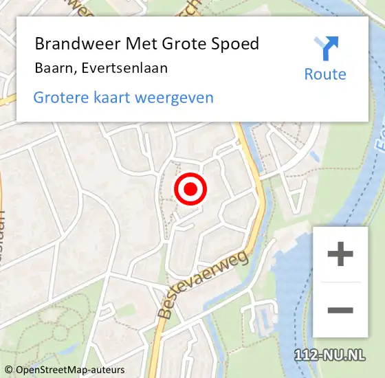 Locatie op kaart van de 112 melding: Brandweer Met Grote Spoed Naar Baarn, Evertsenlaan op 15 november 2021 13:01