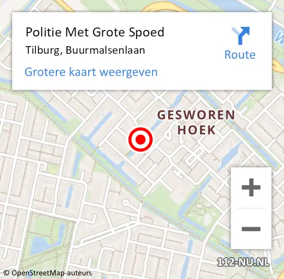 Locatie op kaart van de 112 melding: Politie Met Grote Spoed Naar Tilburg, Buurmalsenlaan op 15 november 2021 13:12