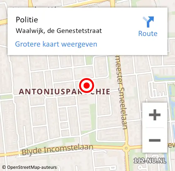 Locatie op kaart van de 112 melding: Politie Waalwijk, de Genestetstraat op 15 november 2021 14:15