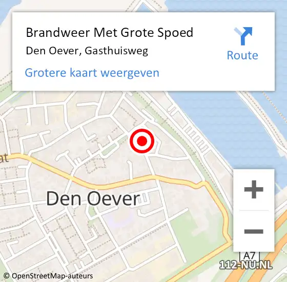 Locatie op kaart van de 112 melding: Brandweer Met Grote Spoed Naar Den Oever, Gasthuisweg op 15 november 2021 14:29