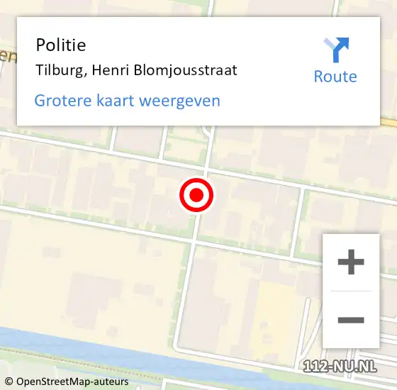 Locatie op kaart van de 112 melding: Politie Tilburg, Henri Blomjousstraat op 15 november 2021 15:02