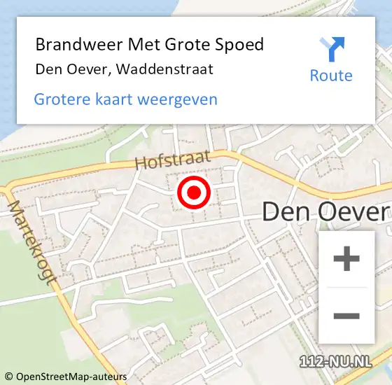 Locatie op kaart van de 112 melding: Brandweer Met Grote Spoed Naar Den Oever, Waddenstraat op 15 november 2021 15:09