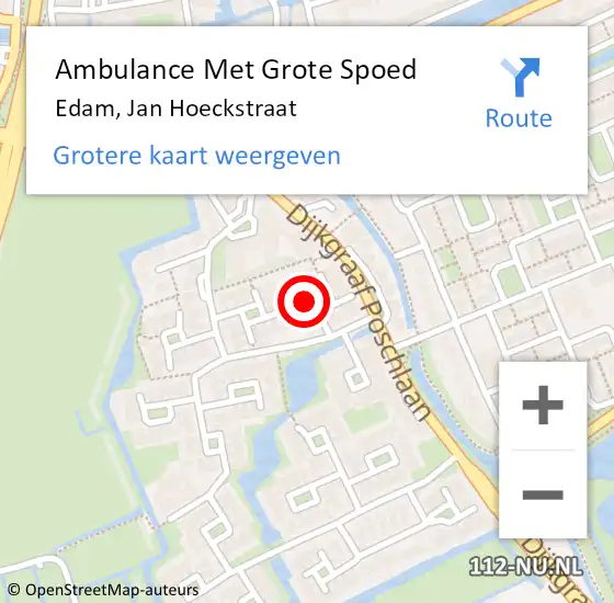 Locatie op kaart van de 112 melding: Ambulance Met Grote Spoed Naar Edam, Jan Hoeckstraat op 15 november 2021 15:22