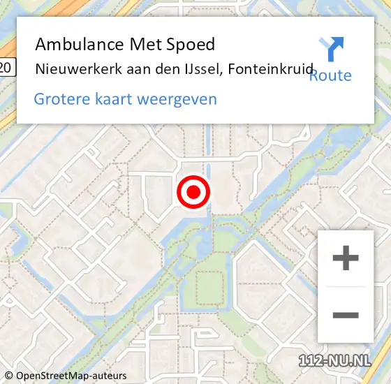 Locatie op kaart van de 112 melding: Ambulance Met Spoed Naar Nieuwerkerk aan den IJssel, Fonteinkruid op 15 november 2021 15:29