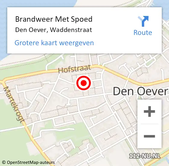 Locatie op kaart van de 112 melding: Brandweer Met Spoed Naar Den Oever, Waddenstraat op 15 november 2021 15:40