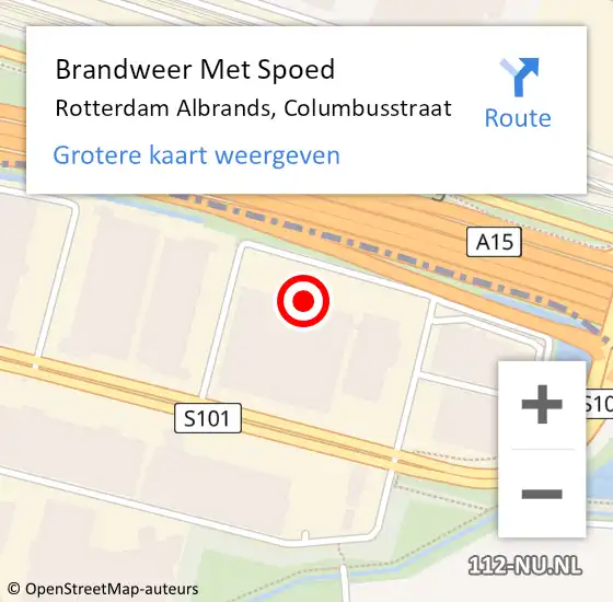 Locatie op kaart van de 112 melding: Brandweer Met Spoed Naar Rotterdam Albrands, Columbusstraat op 15 november 2021 15:41