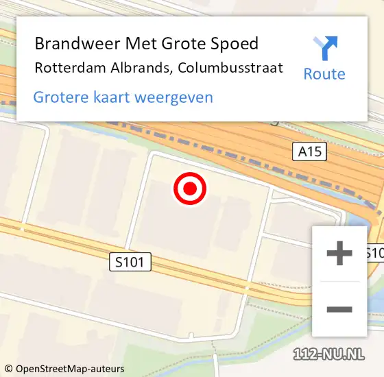 Locatie op kaart van de 112 melding: Brandweer Met Grote Spoed Naar Rotterdam Albrands, Columbusstraat op 15 november 2021 15:42