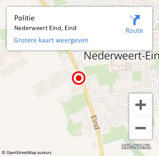 Locatie op kaart van de 112 melding: Politie Nederweert Eind, Eind op 15 november 2021 16:06