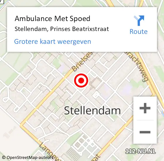 Locatie op kaart van de 112 melding: Ambulance Met Spoed Naar Stellendam, Prinses Beatrixstraat op 15 november 2021 16:39