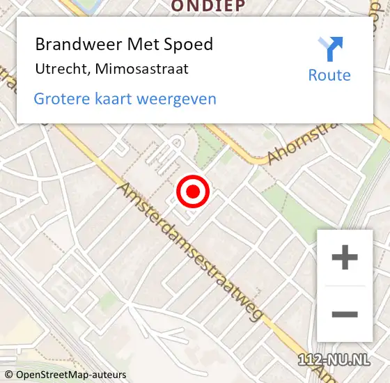 Locatie op kaart van de 112 melding: Brandweer Met Spoed Naar Utrecht, Mimosastraat op 15 november 2021 16:45