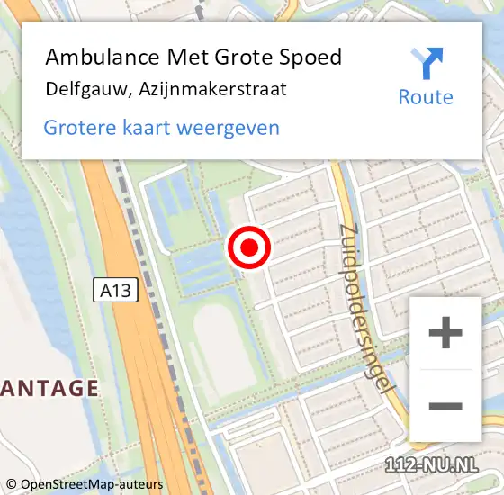 Locatie op kaart van de 112 melding: Ambulance Met Grote Spoed Naar Delfgauw, Azijnmakerstraat op 15 november 2021 16:45