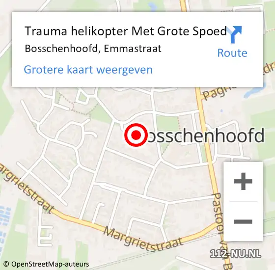 Locatie op kaart van de 112 melding: Trauma helikopter Met Grote Spoed Naar Bosschenhoofd, Emmastraat op 15 november 2021 16:50