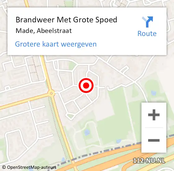 Locatie op kaart van de 112 melding: Brandweer Met Grote Spoed Naar Made, Abeelstraat op 15 november 2021 17:10