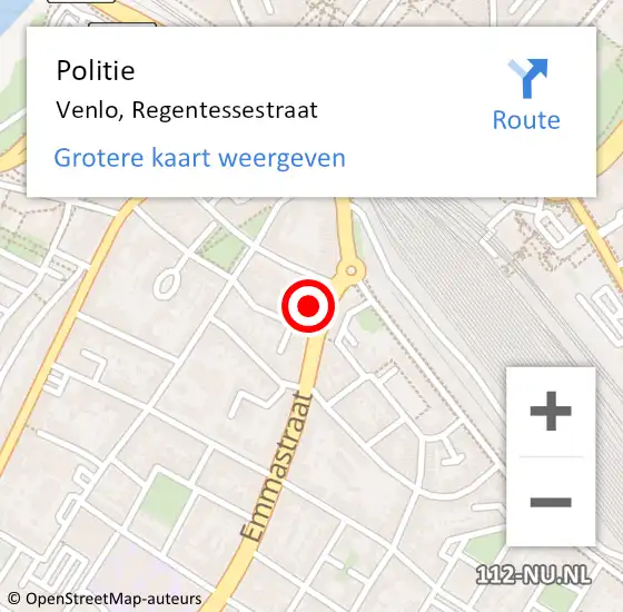 Locatie op kaart van de 112 melding: Politie Venlo, Regentessestraat op 15 november 2021 17:20