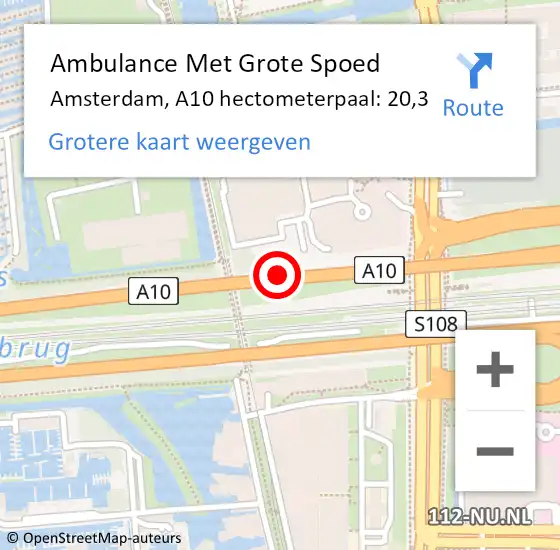 Locatie op kaart van de 112 melding: Ambulance Met Grote Spoed Naar Amsterdam, A10 hectometerpaal: 20,3 op 15 november 2021 17:22