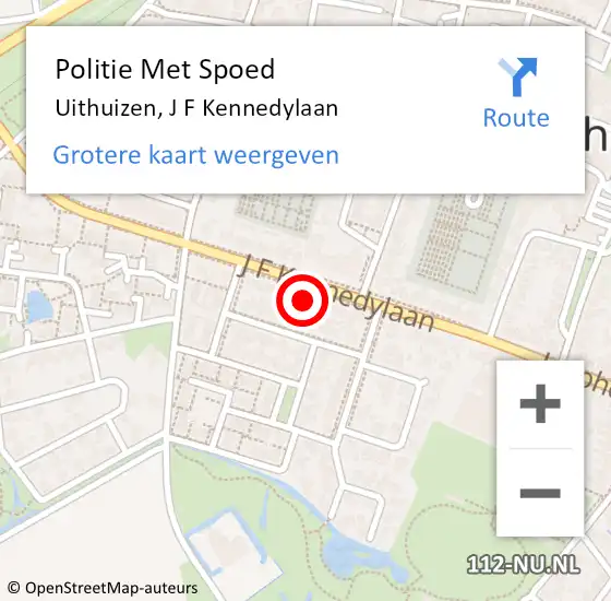 Locatie op kaart van de 112 melding: Politie Met Spoed Naar Uithuizen, J F Kennedylaan op 15 november 2021 17:34