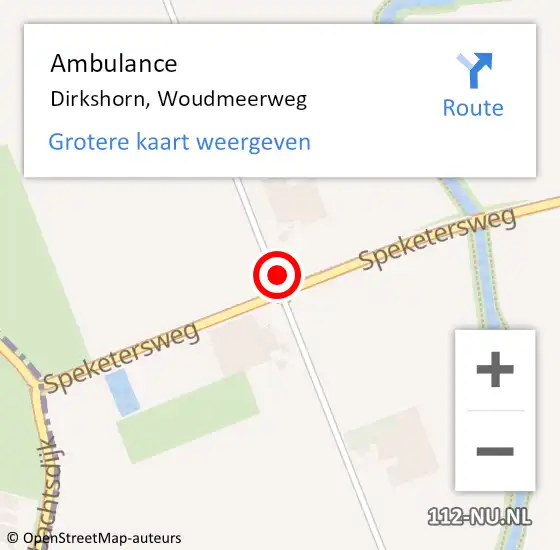 Locatie op kaart van de 112 melding: Ambulance Dirkshorn, Woudmeerweg op 15 november 2021 17:37
