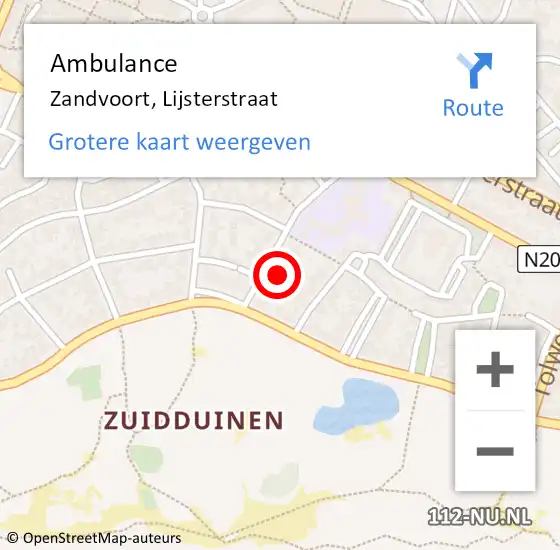 Locatie op kaart van de 112 melding: Ambulance Zandvoort, Lijsterstraat op 15 november 2021 17:49