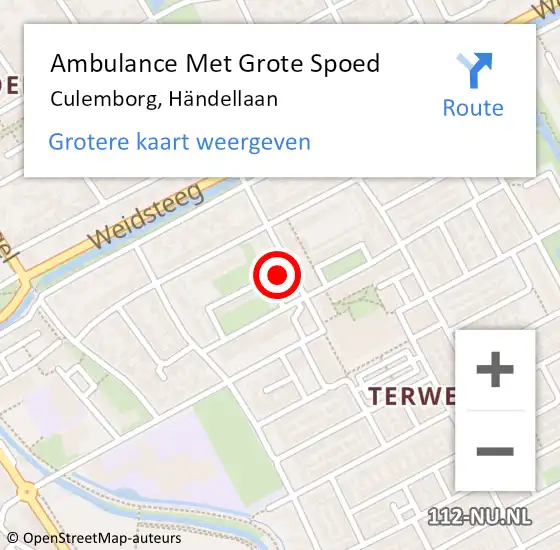 Locatie op kaart van de 112 melding: Ambulance Met Grote Spoed Naar Culemborg, Händellaan op 15 november 2021 18:30