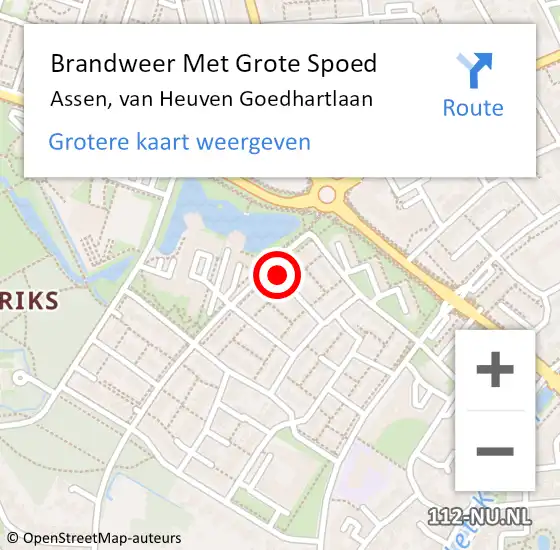 Locatie op kaart van de 112 melding: Brandweer Met Grote Spoed Naar Assen, van Heuven Goedhartlaan op 15 november 2021 18:57