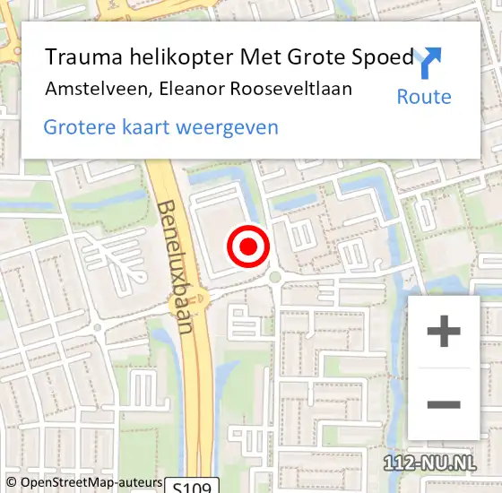 Locatie op kaart van de 112 melding: Trauma helikopter Met Grote Spoed Naar Amstelveen, Eleanor Rooseveltlaan op 15 november 2021 19:17