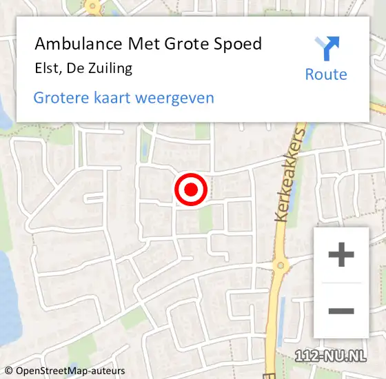 Locatie op kaart van de 112 melding: Ambulance Met Grote Spoed Naar Elst, De Zuiling op 15 november 2021 19:23