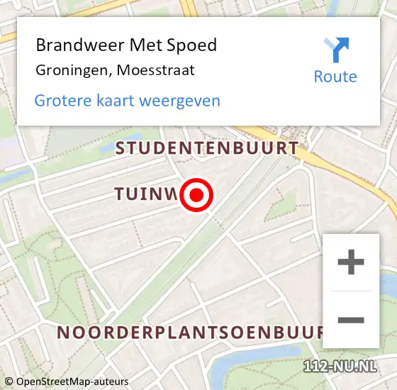 Locatie op kaart van de 112 melding: Brandweer Met Spoed Naar Groningen, Moesstraat op 15 november 2021 19:31