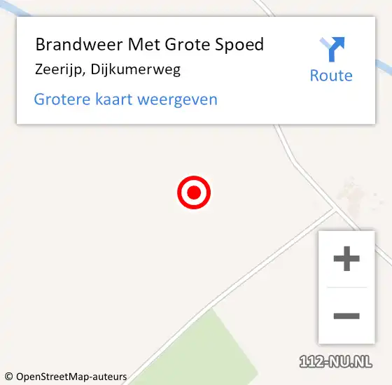 Locatie op kaart van de 112 melding: Brandweer Met Grote Spoed Naar Zeerijp, Dijkumerweg op 15 november 2021 19:38