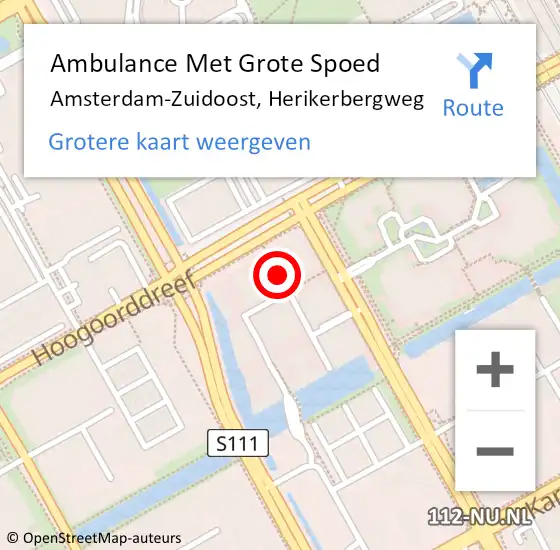 Locatie op kaart van de 112 melding: Ambulance Met Grote Spoed Naar Amsterdam-Zuidoost, Herikerbergweg op 15 november 2021 20:16
