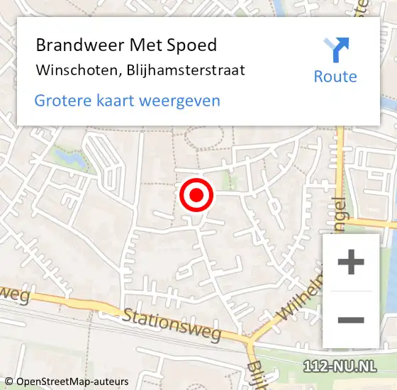 Locatie op kaart van de 112 melding: Brandweer Met Spoed Naar Winschoten, Blijhamsterstraat op 15 november 2021 20:29