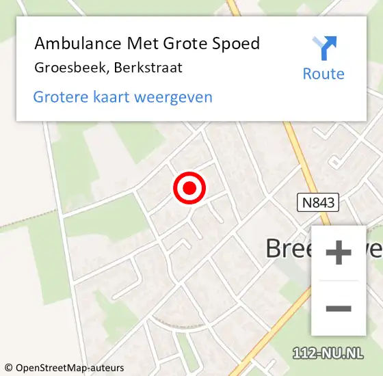 Locatie op kaart van de 112 melding: Ambulance Met Grote Spoed Naar Groesbeek, Berkstraat op 15 november 2021 20:29