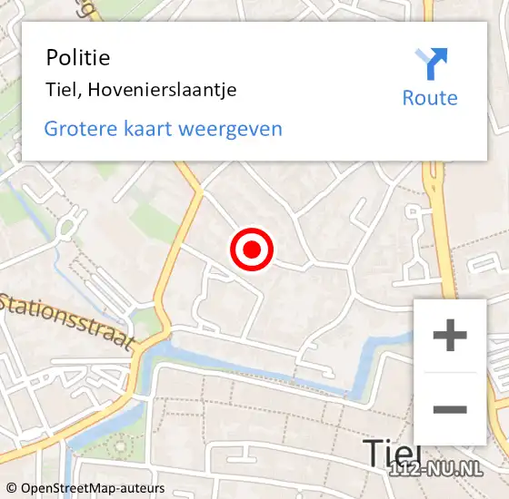 Locatie op kaart van de 112 melding: Politie Tiel, Hovenierslaantje op 15 november 2021 20:46