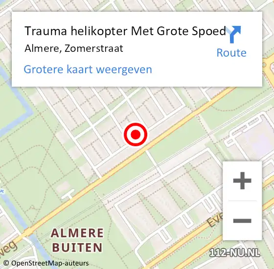 Locatie op kaart van de 112 melding: Trauma helikopter Met Grote Spoed Naar Almere, Zomerstraat op 15 november 2021 21:06