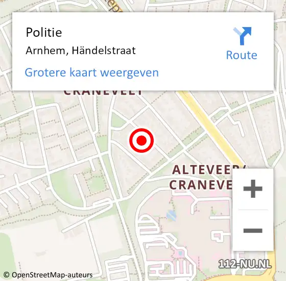 Locatie op kaart van de 112 melding: Politie Arnhem, Händelstraat op 15 november 2021 21:09