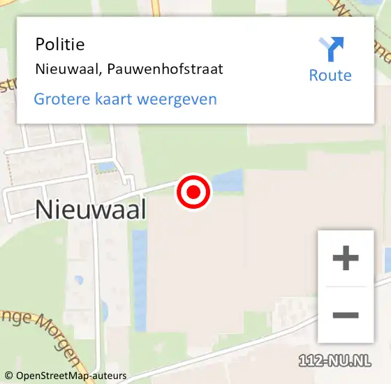 Locatie op kaart van de 112 melding: Politie Nieuwaal, Pauwenhofstraat op 15 november 2021 21:12