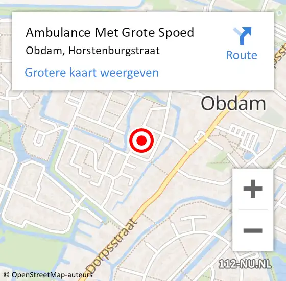 Locatie op kaart van de 112 melding: Ambulance Met Grote Spoed Naar Obdam, Horstenburgstraat op 15 november 2021 21:59