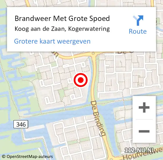 Locatie op kaart van de 112 melding: Brandweer Met Grote Spoed Naar Koog aan de Zaan, Kogerwatering op 15 november 2021 22:59