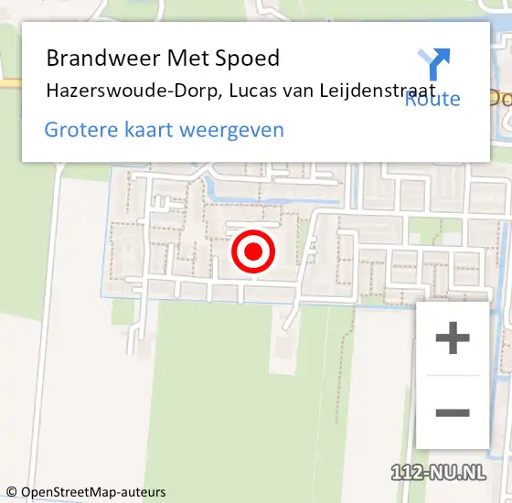 Locatie op kaart van de 112 melding: Brandweer Met Spoed Naar Hazerswoude-Dorp, Lucas van Leijdenstraat op 15 november 2021 23:16