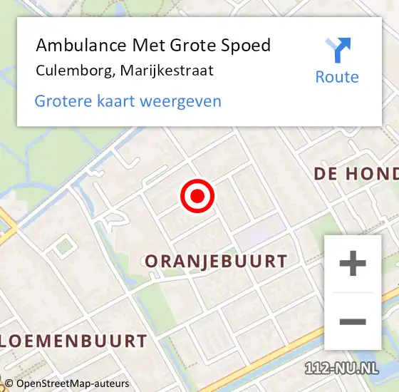 Locatie op kaart van de 112 melding: Ambulance Met Grote Spoed Naar Culemborg, Marijkestraat op 16 november 2021 00:27