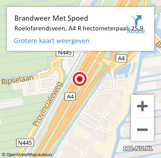 Locatie op kaart van de 112 melding: Brandweer Met Spoed Naar Roelofarendsveen, A4 L hectometerpaal: 28,1 op 6 oktober 2013 17:58