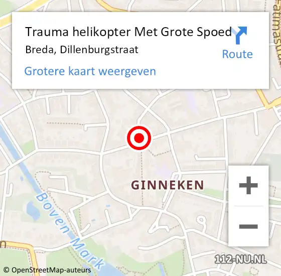 Locatie op kaart van de 112 melding: Trauma helikopter Met Grote Spoed Naar Breda, Dillenburgstraat op 16 november 2021 01:03