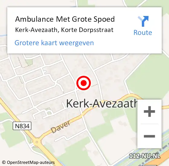 Locatie op kaart van de 112 melding: Ambulance Met Grote Spoed Naar Kerk-Avezaath, Korte Dorpsstraat op 29 juni 2014 13:46