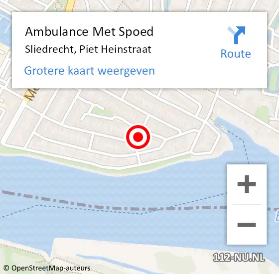 Locatie op kaart van de 112 melding: Ambulance Met Spoed Naar Sliedrecht, Piet Heinstraat op 16 november 2021 03:06