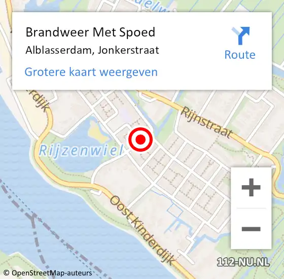 Locatie op kaart van de 112 melding: Brandweer Met Spoed Naar Alblasserdam, Jonkerstraat op 16 november 2021 04:13